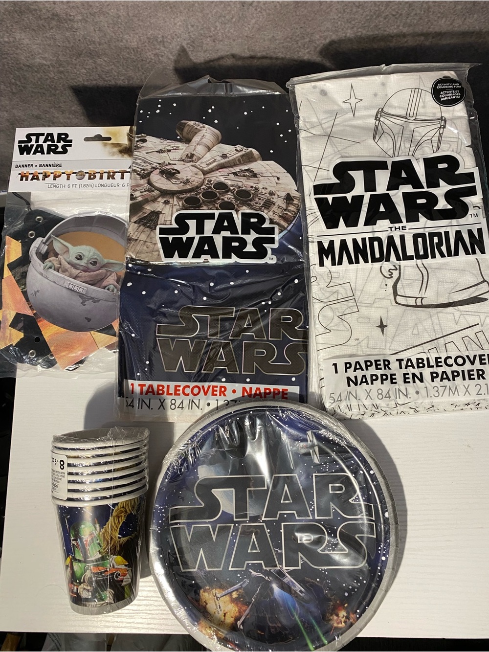 Star Wars Mandalorian Party Supplies Lot Banner Tablecover Plates Cups Grogu
